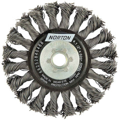 Norton - 4-1/2" OD, 5/8-11 Arbor Hole, Knotted Carbon Wheel Brush - Benchmark Tooling