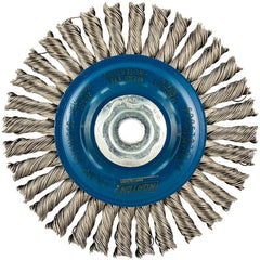 Norton - 4" OD, M10 Arbor Hole, Stringer Bead Twist Knot Stainless Steel Wheel Brush - Benchmark Tooling