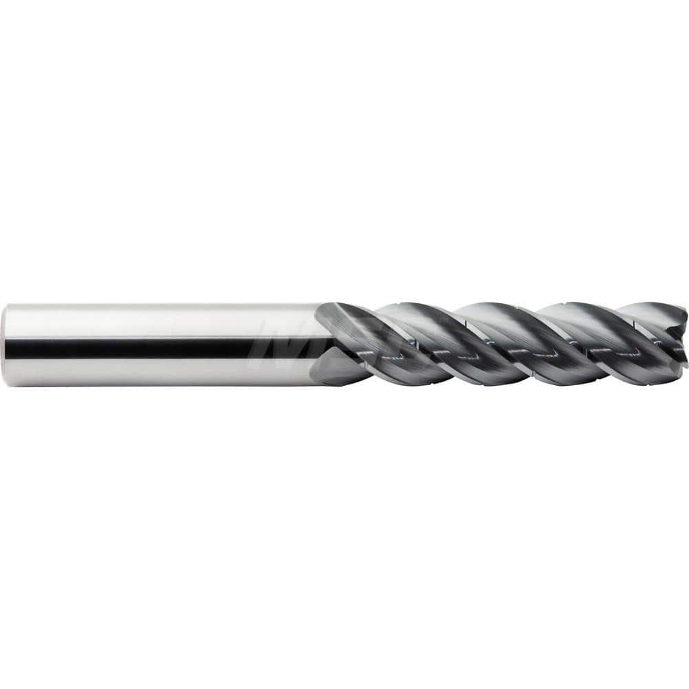 Square End Mill: 3/16'' Dia, 3/4'' LOC, 3/16'' Shank Dia, 2-1/2'' OAL, 4 Flutes, Solid Carbide Single End, ALtima Blaze Finish, Helical Flute, 38 & 41 ™ Variable Helix, Centercutting, RH Cut, RH Flute