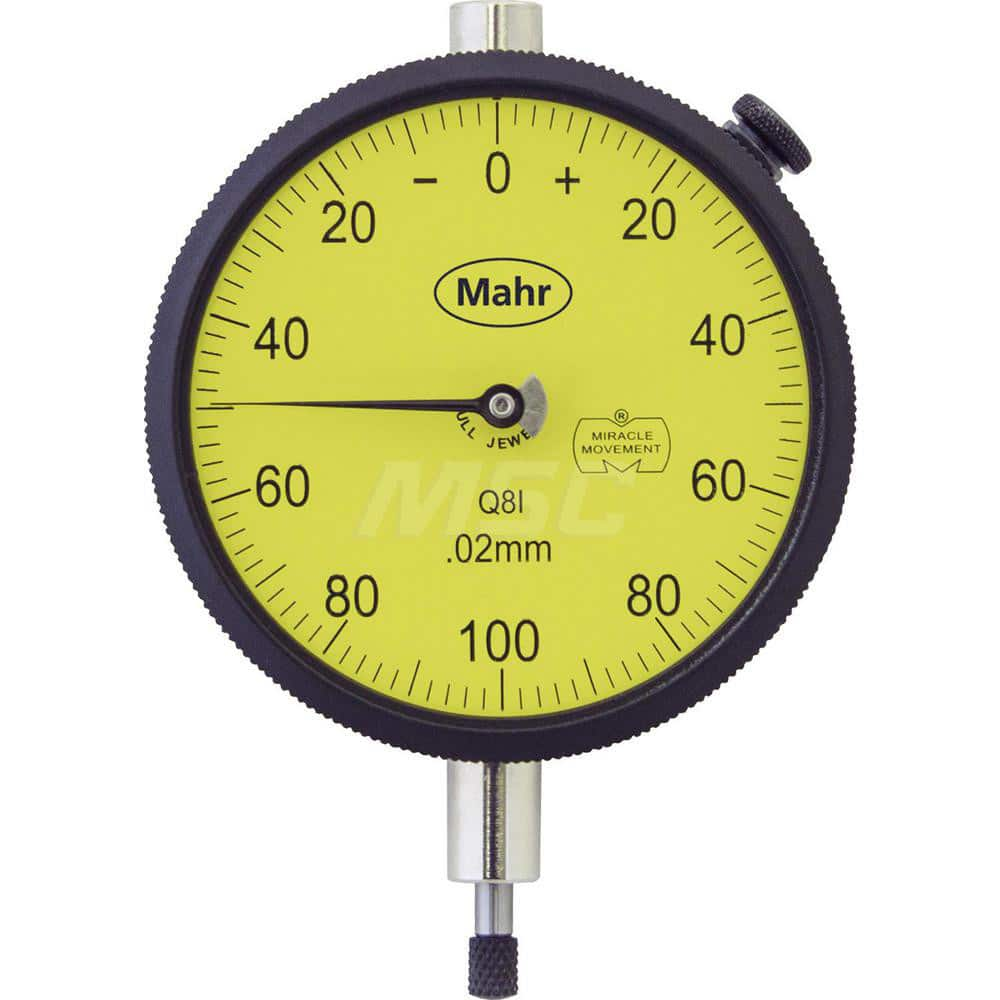 Mahr - Dial Drop Indicators; Maximum Measurement (Inch): 0.2 ; Maximum Measurement (mm): 5.00 ; Dial Graduation (mm): 0.0200 ; Dial Graduation (Decimal Inch): 0.000700 ; Dial Reading: 0-200 ; Dial Diameter (mm): 70.00 - Exact Industrial Supply