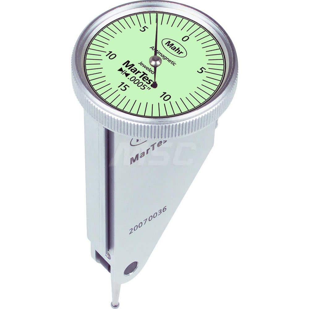 Mahr - Dial Test Indicators; Maximum Measurement (Decimal Inch): 0.0150 ; Maximum Measurement (mm): 0.03 ; Dial Graduation (Decimal Inch): 0.000500 ; Dial Graduation (mm): 0.0127 ; Dial Reading: 15-0-15 ; Dial Diameter (Inch): 1.2 - Exact Industrial Supply