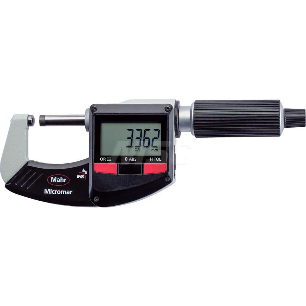 Mahr - Electronic Outside Micrometers; Type: Digital Outside Micrometer ; Minimum Measurement (Decimal Inch): 0 ; Minimum Measurement (mm): 0 ; Maximum Measurement (mm): 25 ; Thimble Type: Ratchet ; Calibrated: No - Exact Industrial Supply