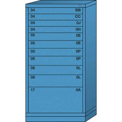 Lyon - 11 Drawer, Standard Eye-Level - Multiple Drawer Access Cabinet - Steel, 30" Wide x 28-1/4" Deep x 59-1/4" High, Wedgewood Blue - Benchmark Tooling