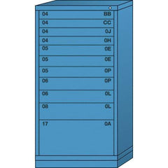Lyon - 11 Drawer, Standard Eye-Level - Single Drawer Access Cabinet - Steel, 30" Wide x 28-1/4" Deep x 59-1/4" High, Wedgewood Blue - Benchmark Tooling