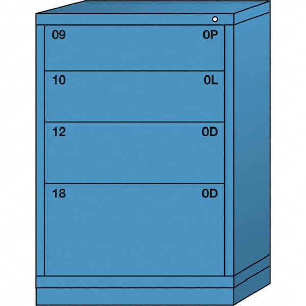 Lyon - 4 Drawer, Standard Counter - Single Drawer Access Cabinet - Steel, 30" Wide x 28-1/4" Deep x 44-1/4" High, Wedgewood Blue - Benchmark Tooling