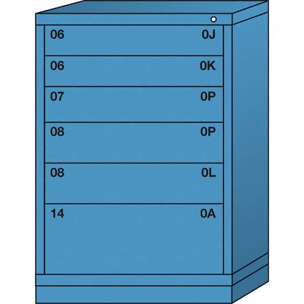 Lyon - 6 Drawer, Standard Counter - Single Drawer Access Cabinet - Steel, 30" Wide x 28-1/4" Deep x 44-1/4" High, Wedgewood Blue - Benchmark Tooling