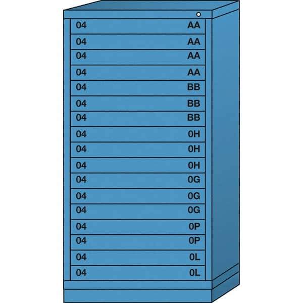Lyon - 17 Drawer, Standard Eye-Level - Single Drawer Access Cabinet - Steel, 30" Wide x 28-1/4" Deep x 59-1/4" High, Wedgewood Blue - Benchmark Tooling