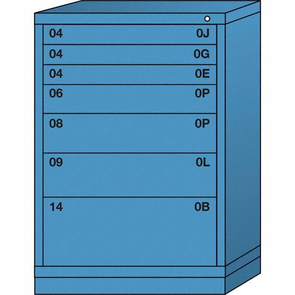 Lyon - 7 Drawer, Standard Counter - Single Drawer Access Cabinet - Steel, 30" Wide x 28-1/4" Deep x 44-1/4" High, Wedgewood Blue - Benchmark Tooling