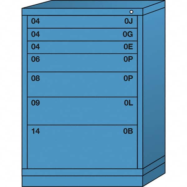 Lyon - 7 Drawer, Standard Counter - Multiple Drawer Access Cabinet - Steel, 30" Wide x 28-1/4" Deep x 44-1/4" High, Wedgewood Blue - Benchmark Tooling