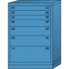 Lyon - 7 Drawer, Standard Counter - Multiple Drawer Access Cabinet - Steel, 30" Wide x 28-1/4" Deep x 44-1/4" High, Wedgewood Blue - Benchmark Tooling