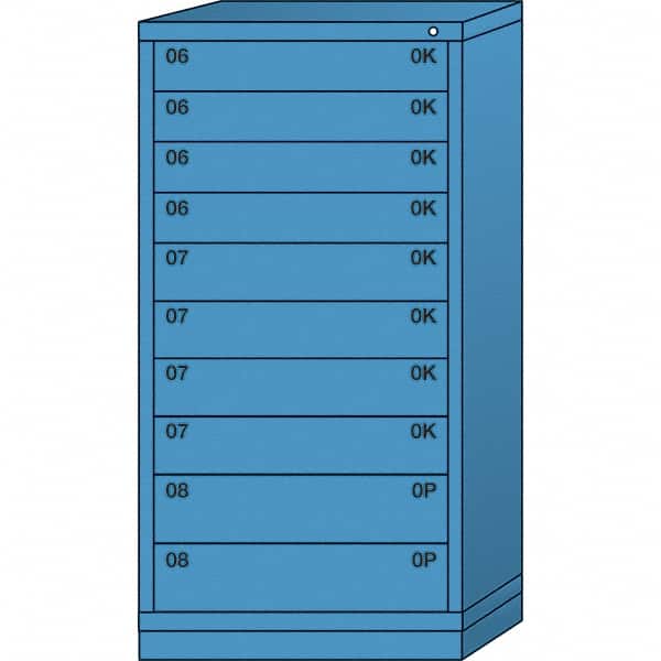 Lyon - 10 Drawer, Standard Eye-Level - Multiple Drawer Access Cabinet - Steel, 30" Wide x 28-1/4" Deep x 59-1/4" High, Wedgewood Blue - Benchmark Tooling