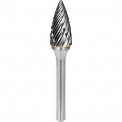 SGS Pro - 5/16" Cut Diam, 1/4" Shank Diam, Tungsten Carbide Steel Cut Pointed Tree Burr - Benchmark Tooling