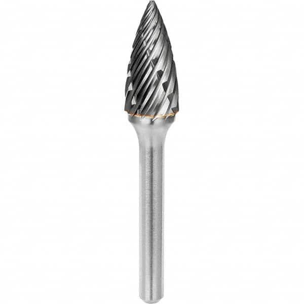 SGS Pro - 1/4" Cut Diam, 1/4" Shank Diam, Tungsten Carbide Steel Cut Pointed Tree Burr - Benchmark Tooling