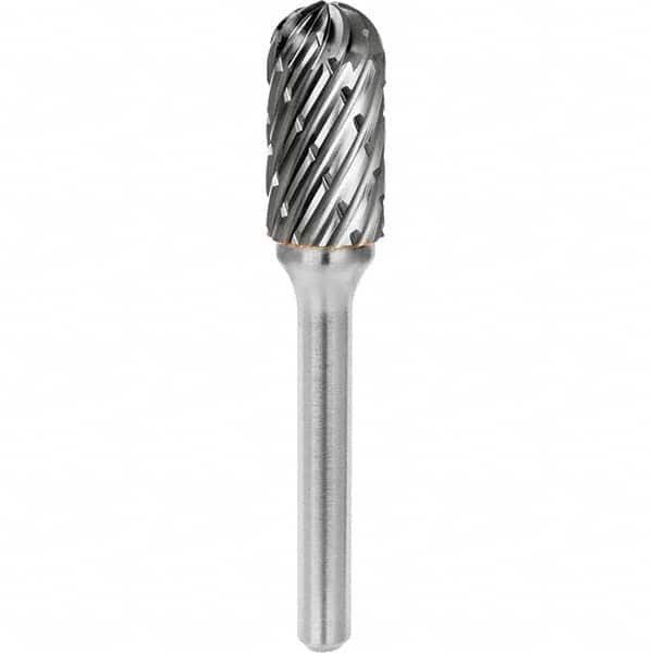 SGS Pro - 3/8" Cut Diam, 1/4" Shank Diam, Tungsten Carbide Steel Cut Ball Nose Cylinder Burr - Benchmark Tooling