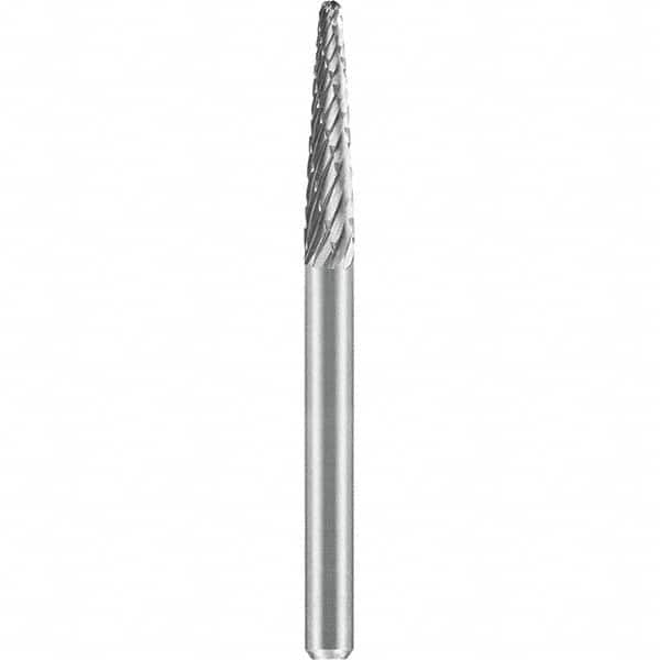 SGS Pro - 1/8" Cut Diam, 1/8" Shank Diam, Tungsten Carbide Double Cut Ball Nose Cone Burr - Benchmark Tooling