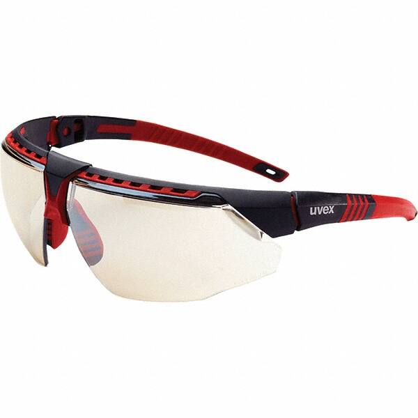 Uvex - SCT-Reflect 50 Lenses, Framed Safety Glasses - Scratch Resistant, Red Frame, Adjustable Temples, Size Universal, Wrap Around - Benchmark Tooling