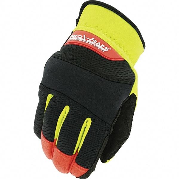 PRO-SAFE - Size XL (11), ANSI Cut Lvl A4, Synthetic Leather Cut Resistant Gloves - HPPE Lining, Open Cuff, Hi-Vis Yellow/Red/Black, Paired - Benchmark Tooling