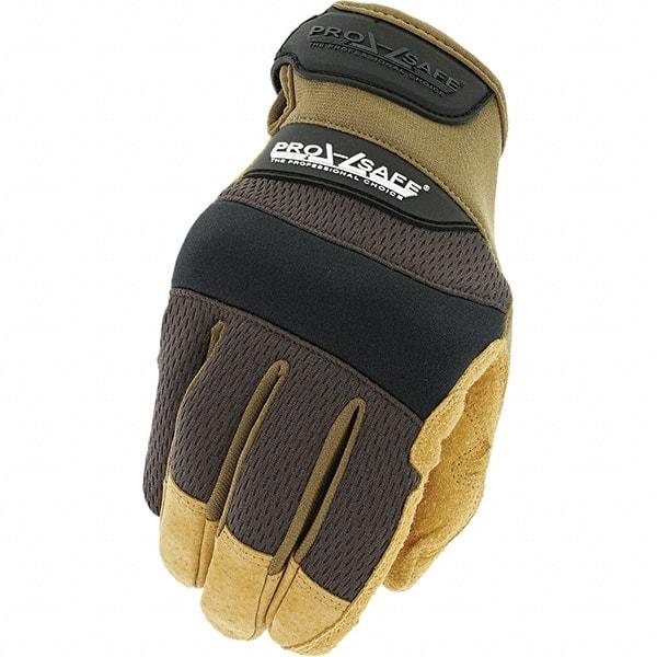 PRO-SAFE - Size XL (11) Work Gloves - For General Purpose, Uncoated, Hook & Loop Cuff, Full Fingered, Brown, Paired - Benchmark Tooling