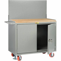 Little Giant - 3,600 Lb Capacity, 2 Shelf, 2 Door Mobile Bench Cabinet with Pegboard Panel - 53" Wide x 24" Deep x 43" High, Steel - Benchmark Tooling