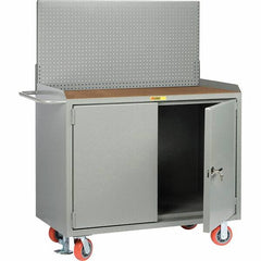 Little Giant - 3,600 Lb Capacity, 2 Shelf, 2 Door Mobile Bench Cabinet with Pegboard Panel - 41" Wide x 24" Deep x 43" High, Steel - Benchmark Tooling