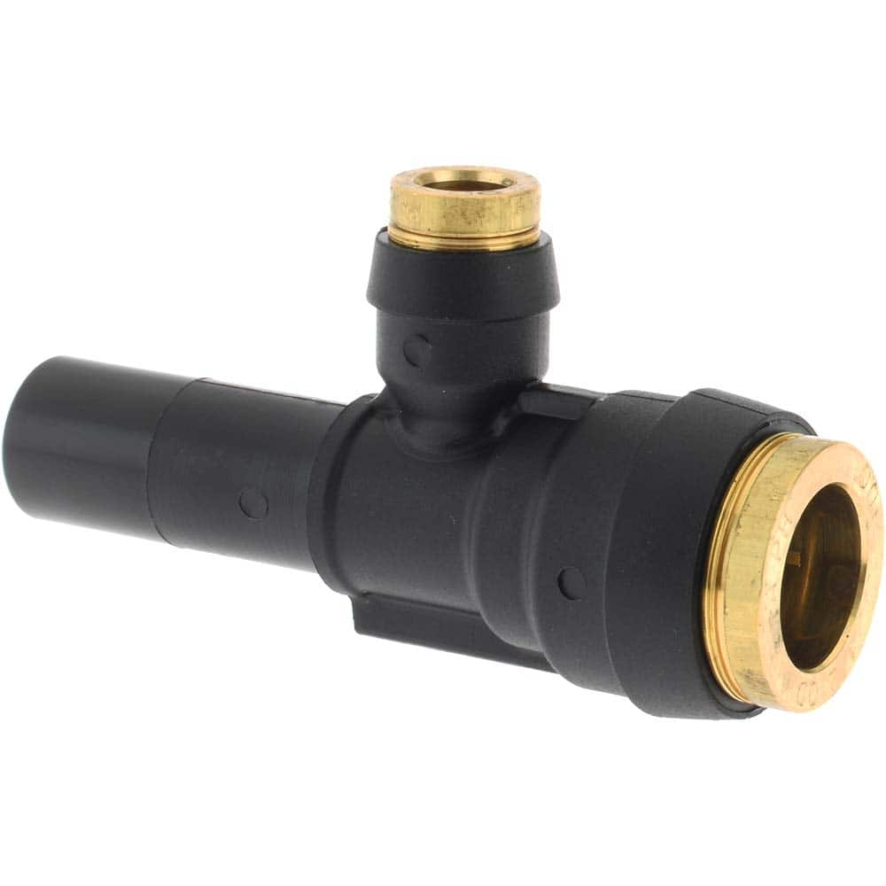 Push-To-Connect Tube Fitting: Plug-In Run Tee, 1/2 x 1/2 x 1/4″ OD Brass, Buna & Nylon, 250 psi