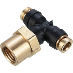 Parker - Plastic Push-To-Connect Tube Fittings Type: Female Branch Tee Swivel Tube Outside Diameter (Inch): 1/4 x 1/4 - Benchmark Tooling