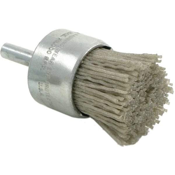 Brush Research Mfg. - 180 Grit, 1/2" Brush Diam, Crimped, End Brush - Medium Grade, 1/4" Diam Steel Shank, 20,000 Max RPM - Benchmark Tooling