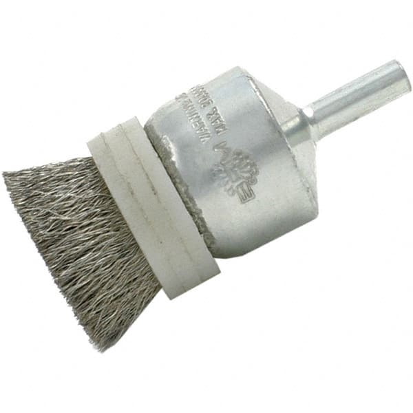 Brush Research Mfg. - 1/2" Brush Diam, Crimped, End Brush - 1/4" Diam Steel Shank, 20,000 Max RPM - Benchmark Tooling