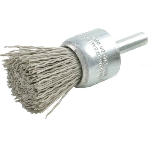 Brush Research Mfg. - 320 Grit, 3/4" Brush Diam, Crimped, End Brush - Medium Grade, 1/4" Diam Steel Shank, 20,000 Max RPM - Benchmark Tooling