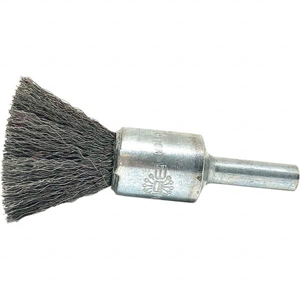 Brush Research Mfg. - 1/2" Brush Diam, Crimped, End Brush - 1/4" Diam Steel Shank, 20,000 Max RPM - Benchmark Tooling