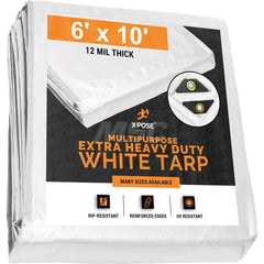 Tarp/Dust Cover: White, Rectangle, Polyethylene, 10' Long x 6' Wide, 12 mil Polyethylene, Rectangle