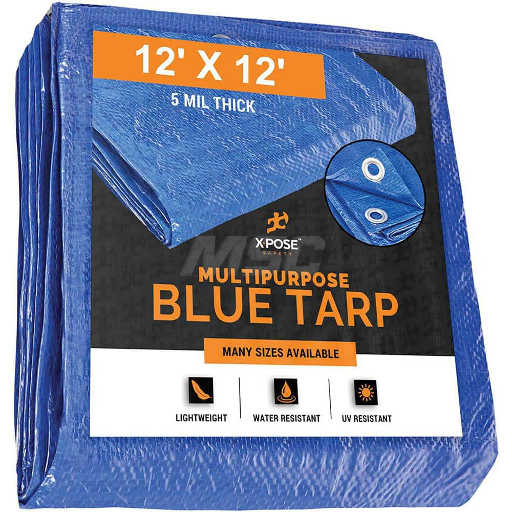 Tarp/Dust Cover: Blue, Rectangle, Polyethylene, 12' Long x 12' Wide, 5 mil Polyethylene, Rectangle