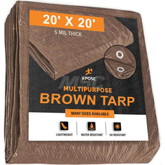 Tarp/Dust Cover: Brown, Rectangle, Polyethylene, 20' Long x 20' Wide, 5 mil Polyethylene, Rectangle