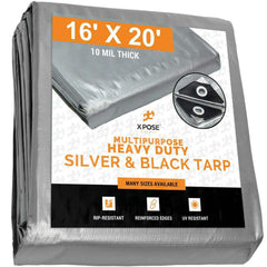 Tarp/Dust Cover: Silver & Black, Rectangle, Polyethylene, 20' Long x 16' Wide, 10 mil Polyethylene, Rectangle