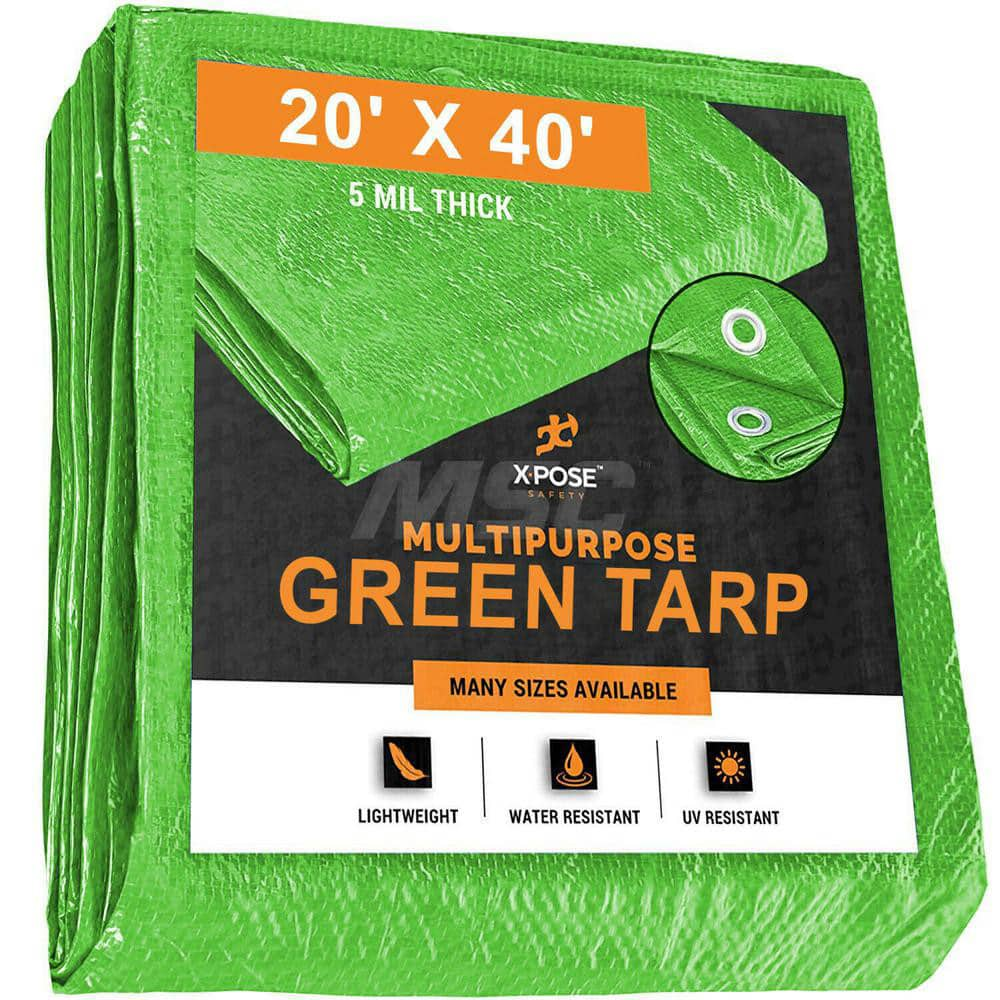 Tarp/Dust Cover: Green, Rectangle, Polyethylene, 40' Long x 20' Wide, 5 mil Polyethylene, Rectangle