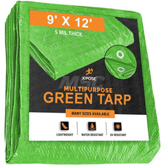 Tarp/Dust Cover: Green, Rectangle, Polyethylene, 12' Long x 9' Wide, 5 mil Polyethylene, Rectangle