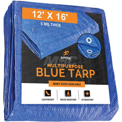 Tarp/Dust Cover: Blue, Rectangle, Polyethylene, 16' Long x 12' Wide, 5 mil Polyethylene, Rectangle