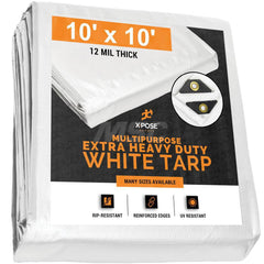 Tarp/Dust Cover: White, Rectangle, Polyethylene, 10' Long x 10' Wide, 12 mil Polyethylene, Rectangle