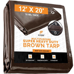 Tarp/Dust Cover: Brown, Rectangle, Polyethylene, 20' Long x 12' Wide, 16 mil Polyethylene, Rectangle