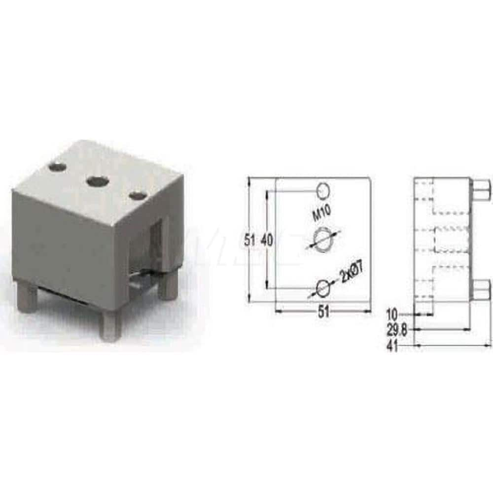 EDM Electrode Holders; System Compatibility: Erowa ITS; Holder Size: Flat51; Maximum Electrode Size (mm): 60; Electrode Shape Compatibility: Square; Material: Aluminium; Flushing Duct: Yes; With Plate: Yes; Hardened: Yes; For Use With: Erowa/RHS ITS; Seri