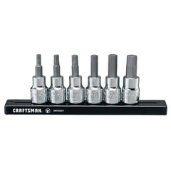 Hex Drive Bit Sets; Point Type: Hex; Number of Pieces: 6.000; Size Range: 5/32 - 3/8; Contents: 5/32-in, 3/16-in, 7/32-in, 1/4-in, 5/16-in, 3/8-in; Measurement Type: Inch; Drive Size: 3/8 Hex; Fractional Sizes: 3/8; Tool Type: Hex Bit Socket Sets; Number