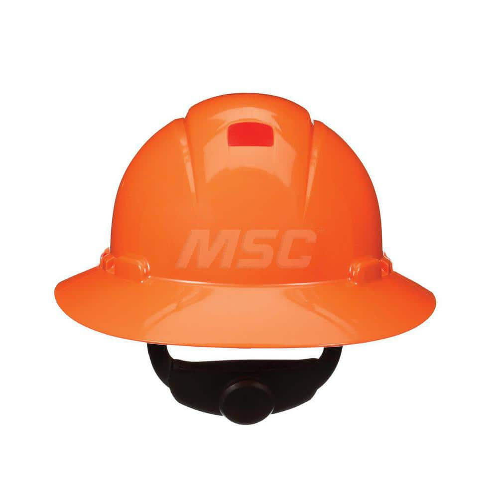 Hard Hat: Construction, Electrical Protection, Heat Protection, High Visibility & Impact Resistant, Full Brim, Type 1, Class E & G, 4-Point Suspension Orange, HDPE