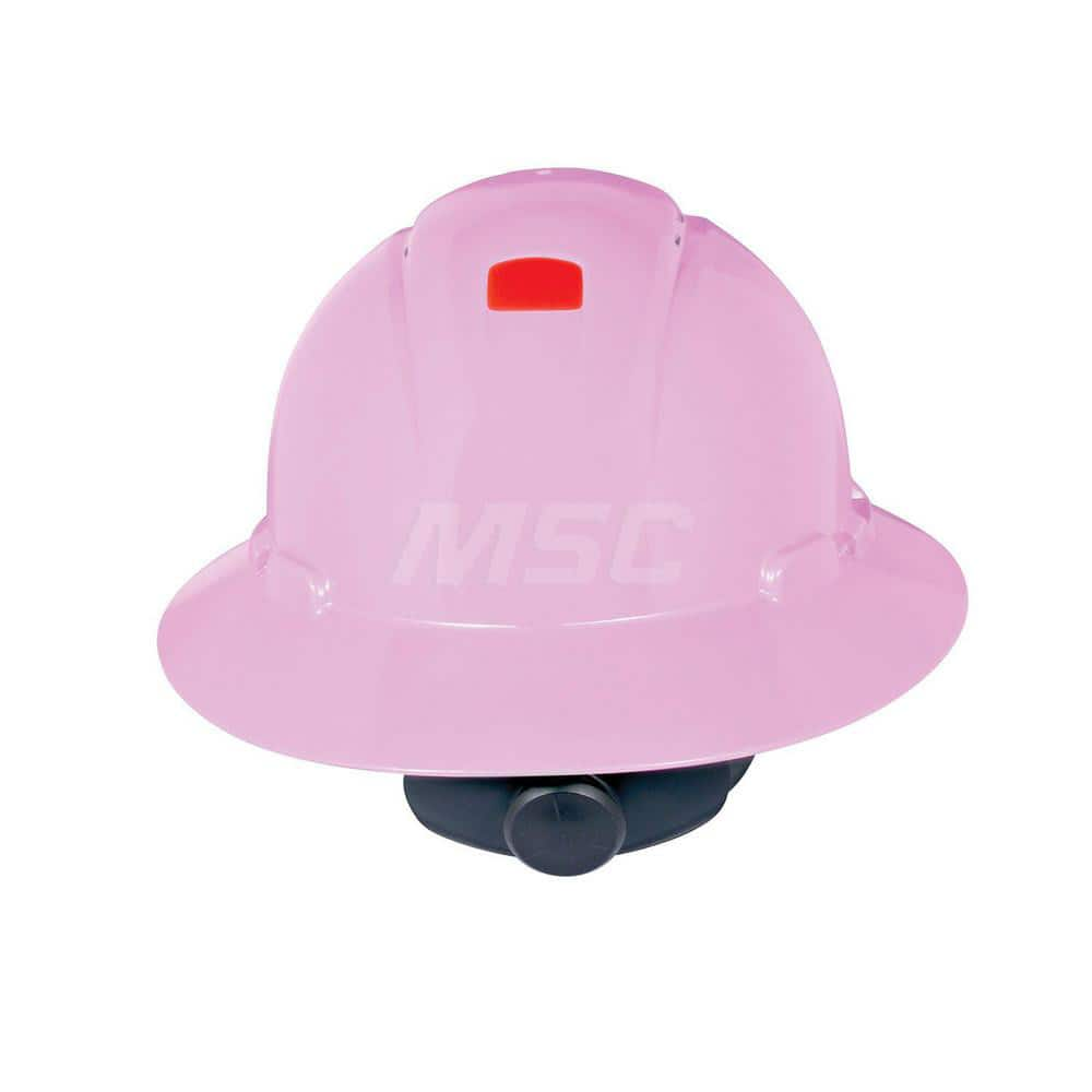 Hard Hat: Construction, High Visibility & Impact Resistant, Full Brim, Type 1, Class C, 4-Point Suspension Pink, HDPE, Vented