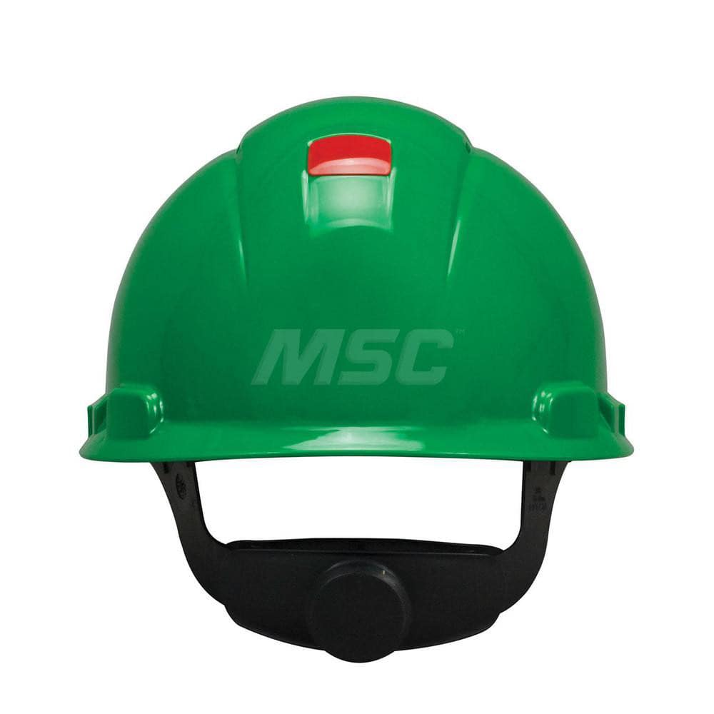 Hard Hat: Construction, High Visibility & Impact Resistant, Full Brim, Type 1, Class C, 4-Point Suspension Green, HDPE, Vented