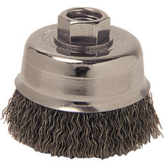 3″ Crimped Wire Cup Brush, .014″ Steel Fill, 3/8″-24 UNF Nut - Benchmark Tooling