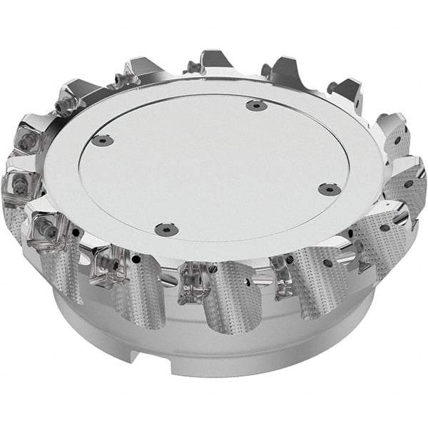 Seco - 160mm Cut Diam, 40mm Arbor Hole, 8mm Max Depth of Cut, 71° Indexable Chamfer & Angle Face Mill - 15 Inserts, SN.. Insert, Right Hand Cut, 15 Flutes, Through Coolant, Series R220.56 - Benchmark Tooling