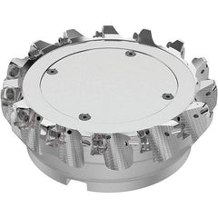 Seco - 160mm Cut Diam, 40mm Arbor Hole, 8mm Max Depth of Cut, 71° Indexable Chamfer & Angle Face Mill - 15 Inserts, SN.. Insert, Right Hand Cut, 15 Flutes, Through Coolant, Series R220.56 - Benchmark Tooling