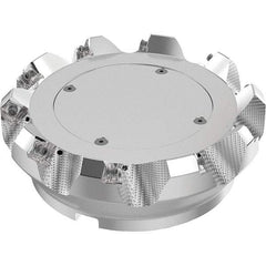 Seco - 160mm Cut Diam, 40mm Arbor Hole, 6mm Max Depth of Cut, 48° Indexable Chamfer & Angle Face Mill - 10 Inserts, SN.. Insert, Right Hand Cut, 10 Flutes, Through Coolant, Series R220.54 - Benchmark Tooling