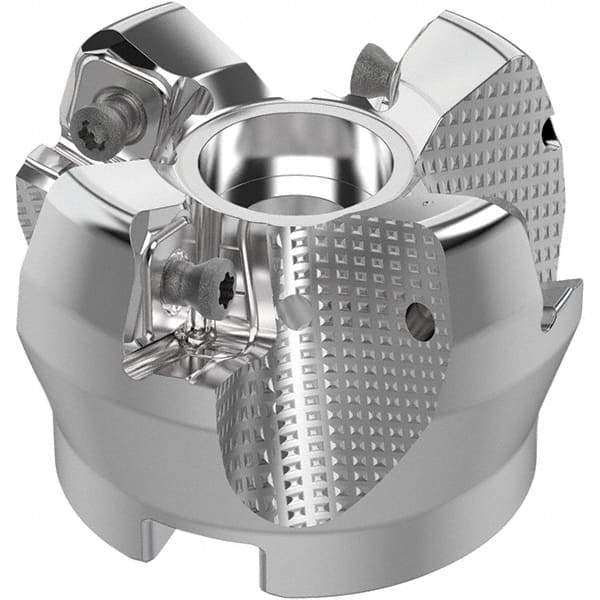 Seco - 50mm Cut Diam, 22mm Arbor Hole, 8mm Max Depth of Cut, 71° Indexable Chamfer & Angle Face Mill - 4 Inserts, SN.. Insert, Right Hand Cut, 4 Flutes, Through Coolant, Series R220.56 - Benchmark Tooling