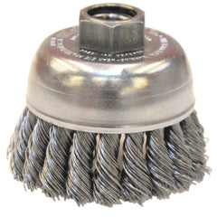 2-3/4″ Single Row Knot Wire Cup Brush, .020″ Steel Fill, 5/8″-11 UNC Nut - Benchmark Tooling